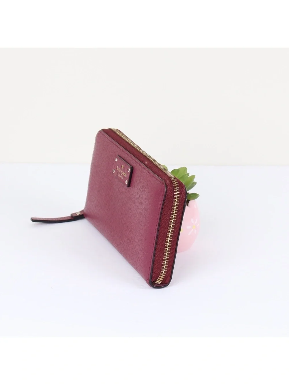 Kate Spade Grove Street Neda Zip Around Leather Wallet Plum Bordeaux WLRU2820